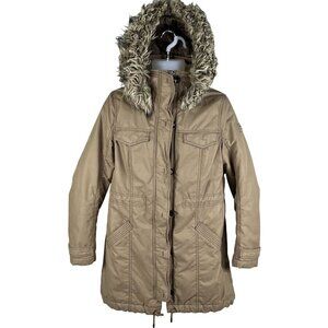 Abercrombie & Fitch Womens Large Faux Fur Hood Sherpa Lined Parka Jacket Brown